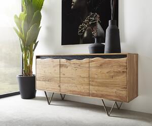 DELIFE Komoda Stonegrace 147x45 cm akácia prírodná 3 dvierka masívna hrana