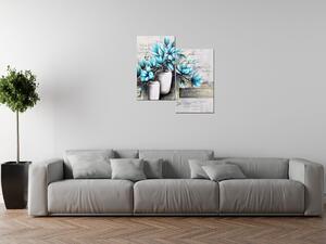Obraz na plátne Modré magnólie vo vázach - 2 dielny Rozmery: 60 x 60 cm