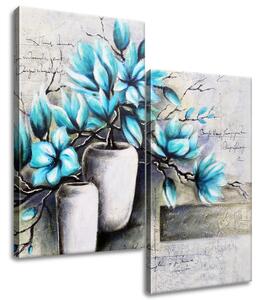 Gario 2 dielny obraz na plátne Modré magnólie vo vázach Veľkosť: 60 x 60 cm