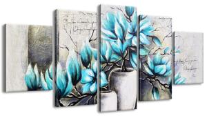 Gario 5 dielny obraz na plátne Modré magnólie vo vázach Veľkosť: 150 x 70 cm