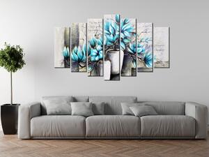 Obraz na plátne Modré magnólie vo vázach - 7 dielny Rozmery: 140 x 80 cm