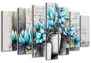 Gario 7 dielny obraz na plátne Modré magnólie vo vázach Veľkosť: 140 x 80 cm
