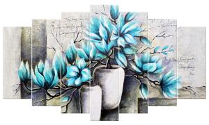 Obraz na plátne Modré magnólie vo vázach - 7 dielny Rozmery: 140 x 80 cm