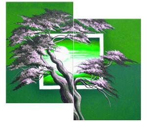 Gario 2 dielny obraz na plátne Zelený západ slnka a mohutný strom Veľkosť: 80 x 70 cm