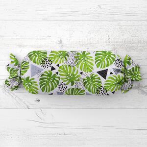 Biante Vankúš valec bonbon Sandra SA-175 Zelené listy Monstera 15x40 cm