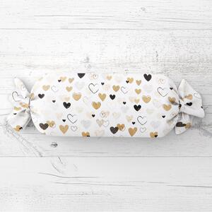 Biante Vankúš valec bonbon Sandra SA-229 Hnedé srdiečka na bielom 15x40 cm