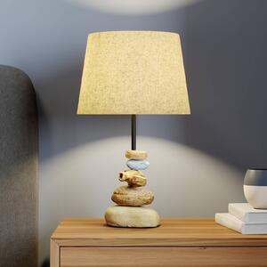 Stolná lampa Vera, látkové tienidlo a kameň, 38 cm