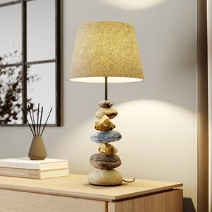 Stolná lampa Vera, látkové tienidlo a kameň, 55 cm