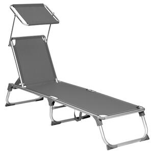 Záhradné lehátko MALIBU s nastaviteľnou clonou, 193x55x31cm, šedá SongmicsHome