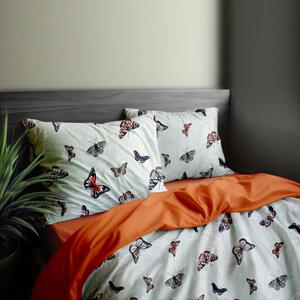 Ervi bavlnené obliečky DUO - motýle na tyrkysovom/oranžové