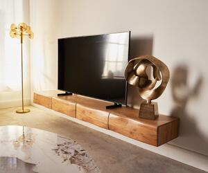 DELIFE TV stolík New Live-Edge 240 cm akácia prírodná 4 zásuvky závesný