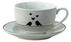 Porcelánová šálka s tanierikom s vtáčikmi Love Birds - 12*9*7 / Ø14*2 cm / 220 ml - Clayre & Eef