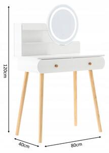 Biely toaletný stolík s LED zrkadlom