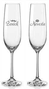 Svadobné poháre na sekt Ženích a Nevesta s dátumom svadby, 2 ks
