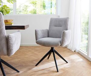 DELIFE Jedálenská stolička Jova-Flex s opierkami manšester striebornošedá krížová podstava široká čierna 360° otočná vrecková pružina