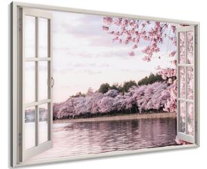 Obraz na plátne Okno dokorán Ružová príroda Veľkosť: 90 x 60 cm