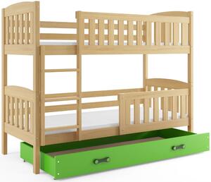 BMS Detská poschodová posteľ s úložným priestorom KUBUS borovica Farebné prevedenie šuplíka: Zelená, Veľkosť spacej plochy: 190x80 cm