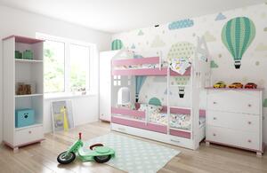 BabyBeds Detská poschodová posteľ DOMEK II 180x80 Farebné prevedenie: Růžová, Úložný priestor k posteli: Áno, s úložným priestorom