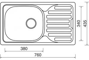 Nerezový drez Sinks CLASSIC 760 V 0,5mm matný PRAVÝ