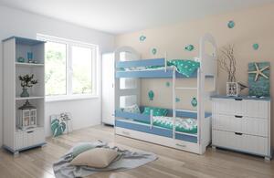 BabyBeds Detská poschodová posteľ JANEK II 180x80 Farebné prevedenie: Modrá, Úložný priestor k posteli: Áno, s úložným priestorom