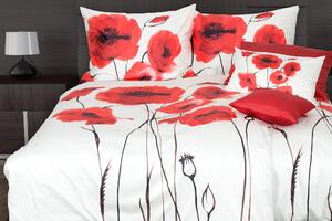Glamonde luxusné obliečky Papaveri s výrazným červeným vlčím makom na bielom podklade. 140×200 cm