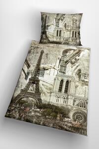 Glamonde luxusné obliečky Eiffel Tower s motívom Eiffelovej - veže a Notre Dame v odtieňoch sépie. 140×200 cm