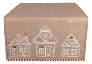 Hnedý behúň s perníkovými chalúpkami Gingerbread Bliss - 50*140 cm - Clayre & Eef