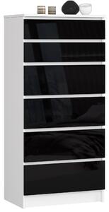 Ak furniture Komoda Kuba 60 cm - 6 zásuviek biela/čierna