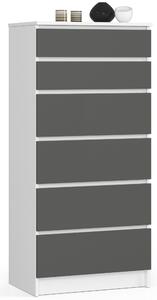 Ak furniture Komoda Kuba 60 cm - 6 zásuviek I biela/grafit