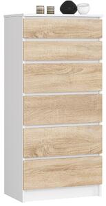 Ak furniture Komoda Kuba 60 cm - 6 zásuviek biela/sonoma