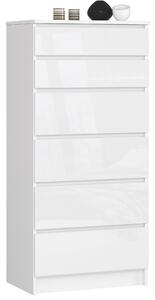 Ak furniture Komoda Kuba 60 cm - 6 zásuviek biela lesk