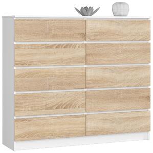 Ak furniture Komoda Kuba 140 cm 10 zásuviek biela/dub sonoma