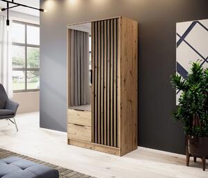 Dvojdverová skriňa so zrkadlom MARFA - šírka 105 cm, dub artisan / čierna