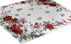 Vianočný gobelínový obrus nas stôl s lurexom vianočné kvety a vetvičky Farba Viacfarebná Rozmery 90x90 cm