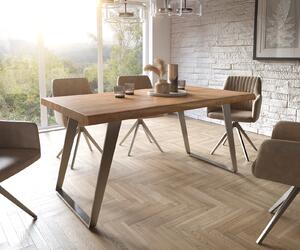 DELIFE Jedálenský stôl Edge 160x90 XL akácia prírodná nerezová oceľ šikmý Live-Edge