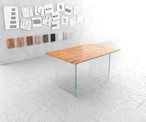 DELIFE Jedálenský stôl Edge 140x90 cm akácia prírodná podstava sklo švajčiarska hrana