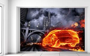 Gario Fototapeta Horiace auto Veľkosť: 268 x 100 cm, Materiál: Latexová