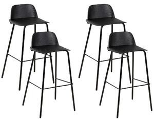 Sada 4 barových stoličiek čierna syntetický materiál 90 cm plastové sedadlo kovové nohy moderný štýl kuchyňa jedáleň