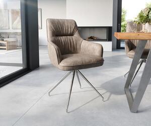 DELIFE Jedálenská stolička Zelia-Flex s opierkami mikrovlákno taupe vintage krížová podstava zúžená nerezová oceľ vrecková pružina