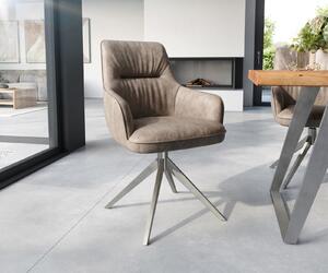 DELIFE Jedálenská stolička Zelia-Flex s opierkami mikrovlákno taupe vintage krížová podstava široká nerezová oceľ vrecková pružina