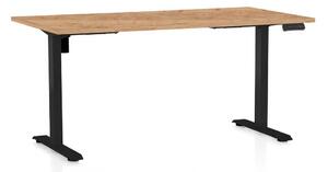 Výškovo nastaviteľný stôl OfficeTech B, 160 x 80 cm, čierna podnož, dub kraft