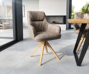 DELIFE Jedálenská stolička Zelia-Flex s opierkami mikrovlákno taupe vintage drevená podstava hranatá prírodná vrecková pružina