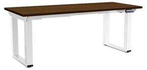 Výškovo nastaviteľný stôl OfficeTech Strong 180 x 80 cm, biela podnož, orech