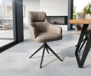 DELIFE Jedálenská stolička Zelia-Flex s opierkami mikrovlákno taupe vintage krížová podstava široká čierna vrecková pružina