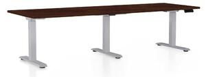 Výškovo nastaviteľný stôl OfficeTech Long, 240 x 80 cm, sivá podnož, wenge