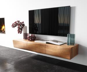 DELIFE TV stolík New Live-Edge 145 cm akácia prírodná 3 dvierka závesný