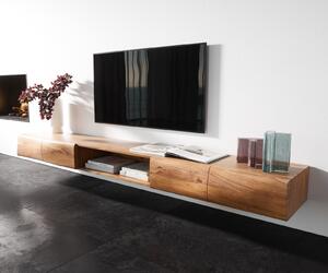 DELIFE TV stolík New Live-Edge 240 cm akácia prírodná 4 dvierka 1 priehradka závesný