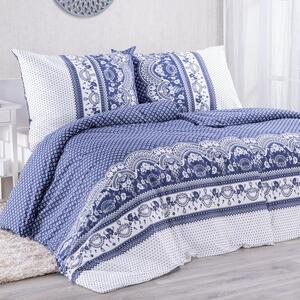 Bavlnené renforcé posteľné obliečky FOLKLORIKA modrá