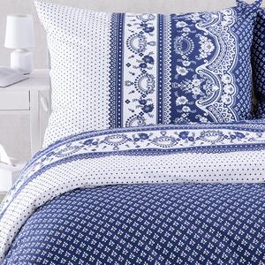 Bavlnené renforcé posteľné obliečky FOLKLORIKA modrá