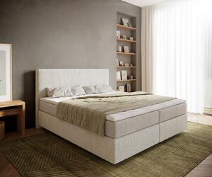 DELIFE Boxspring posteľ Dream-Well 180×200 cm bouclé bielo-krémová s vreckovou pružinovou matracou a visco topperom